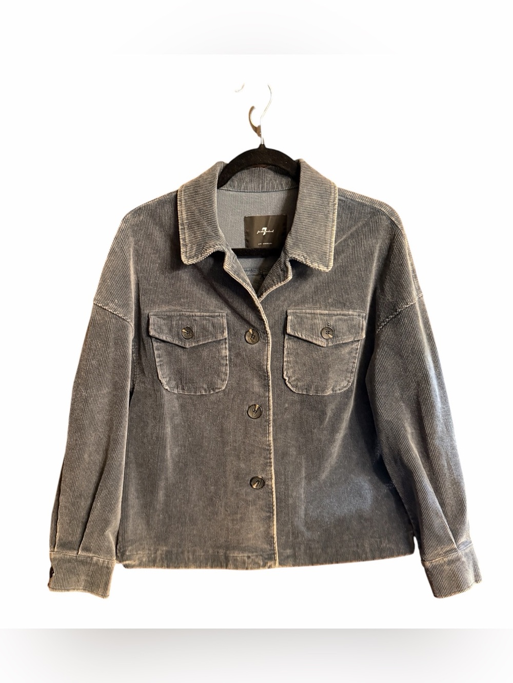 7 For all Mankind Corduroy Oversized Jacket Shacket Distressed Blue Size S